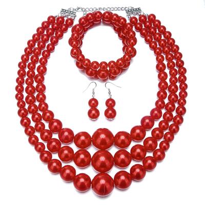 Simulated Pearls Necklace Bracelet Earrings Jewelry Sets Women Indian Statement Collar Choker