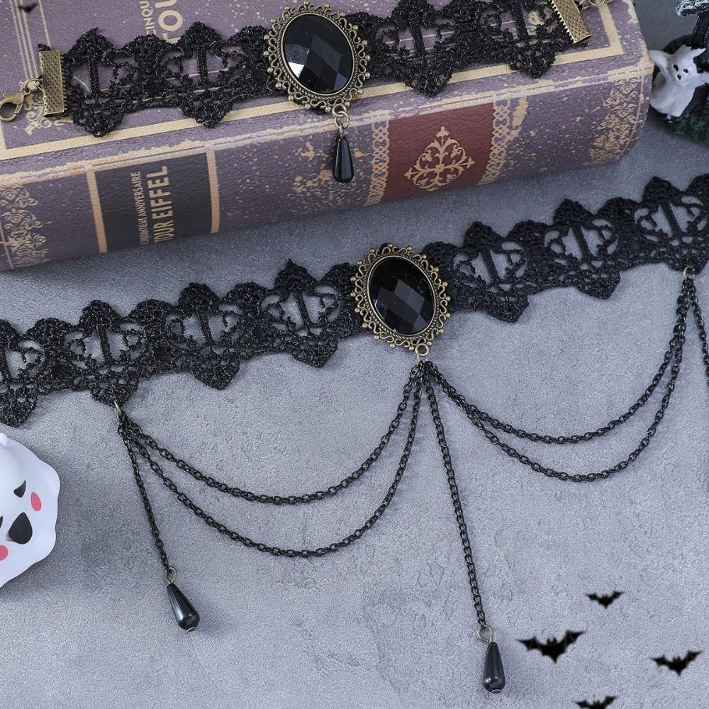 Bracelet Halloween Necklace Exaggerated Gothic Earrings Lace Flower Jewelry Set Halloween Costume