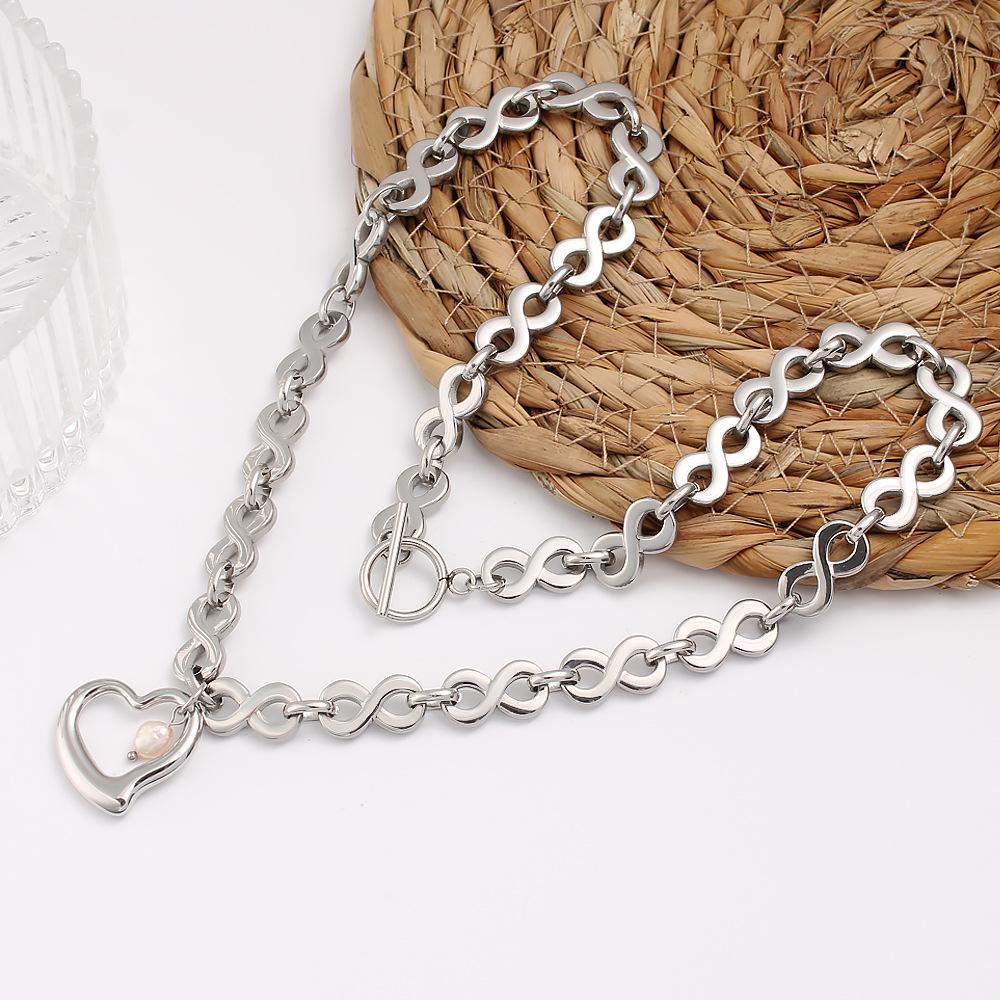 Custom Titanium Heart Pendant OT Clasp Necklace: Hip Hop Stainless Steel Polished Chain