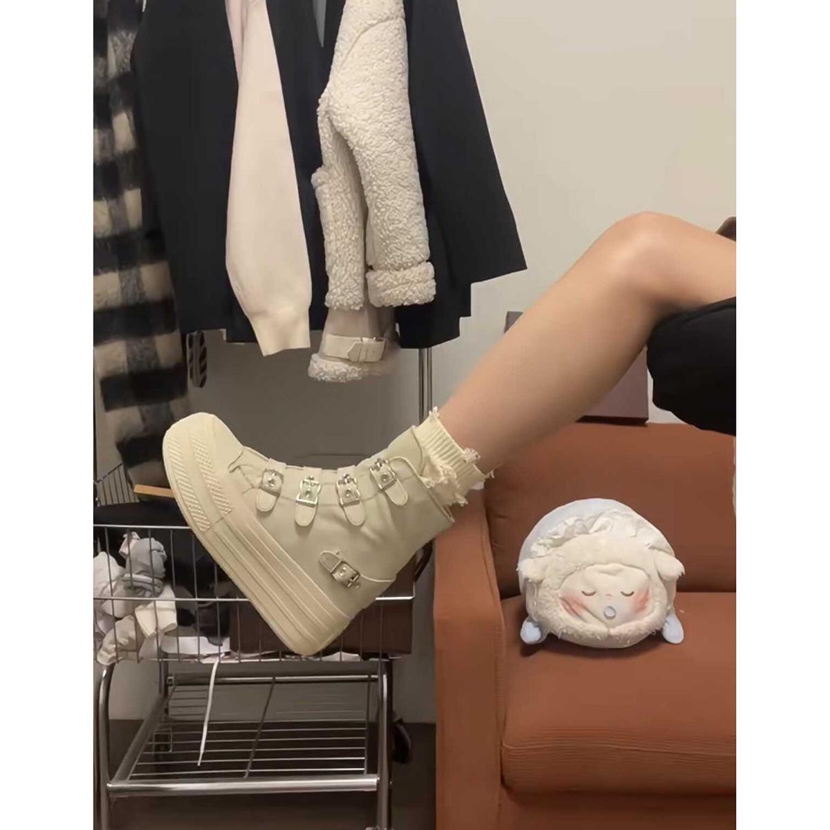 

Women s 6.5cm Lift High-Top Canvas Shoes - Petite, Versatile, Breathable, Thick-Soled for Spring & Autumn 40 білий/джинсовий