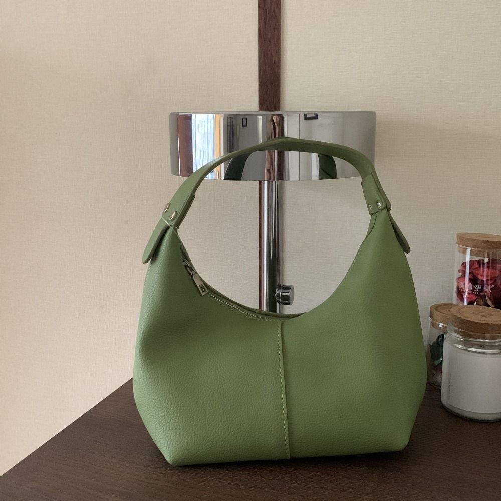Solid Color PU Hobo Bag Large Capacity French Style Handbag Fashion Shoulder Bag Travel