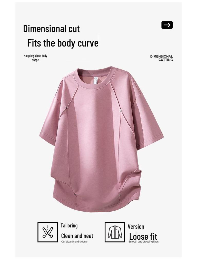 Unisex Loose Fit Round Neck T-Shirt with Sequins and Rivets