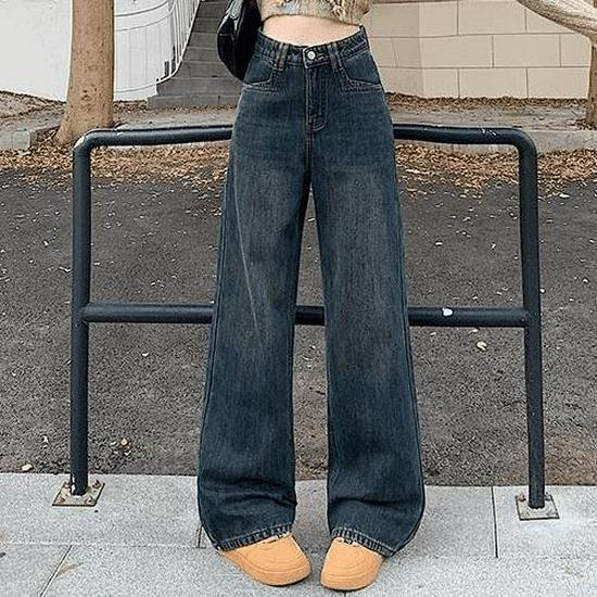 

High-Waisted Retro Plus-Size Women s Wide-Leg Jeans, Winter 2025, Velvet-Lined for Warmth and Slimming, Floor-Length XL (125-145 jin)