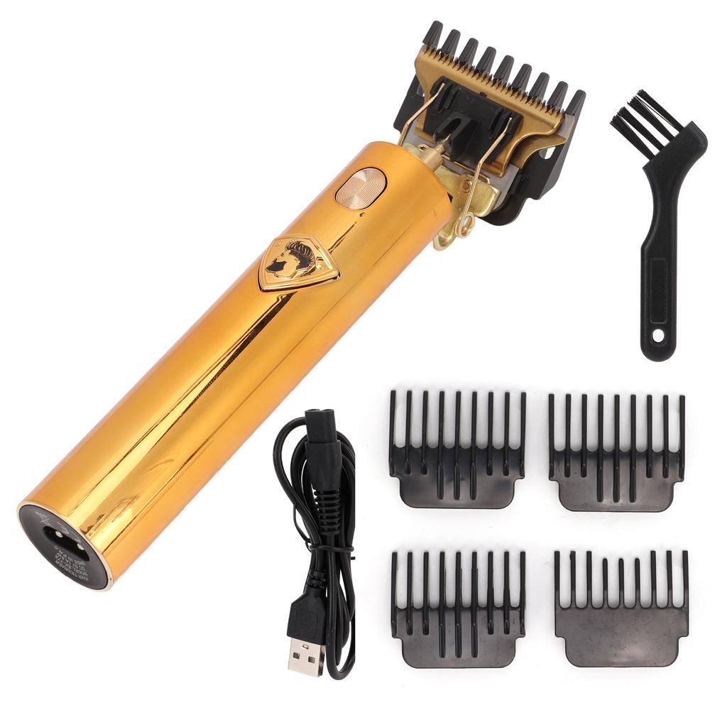 Electric Hair Clipper Beard Trimmer Cordless T Blade Edger 4 Guide Combs Stainless Steel Blades Golden for Men