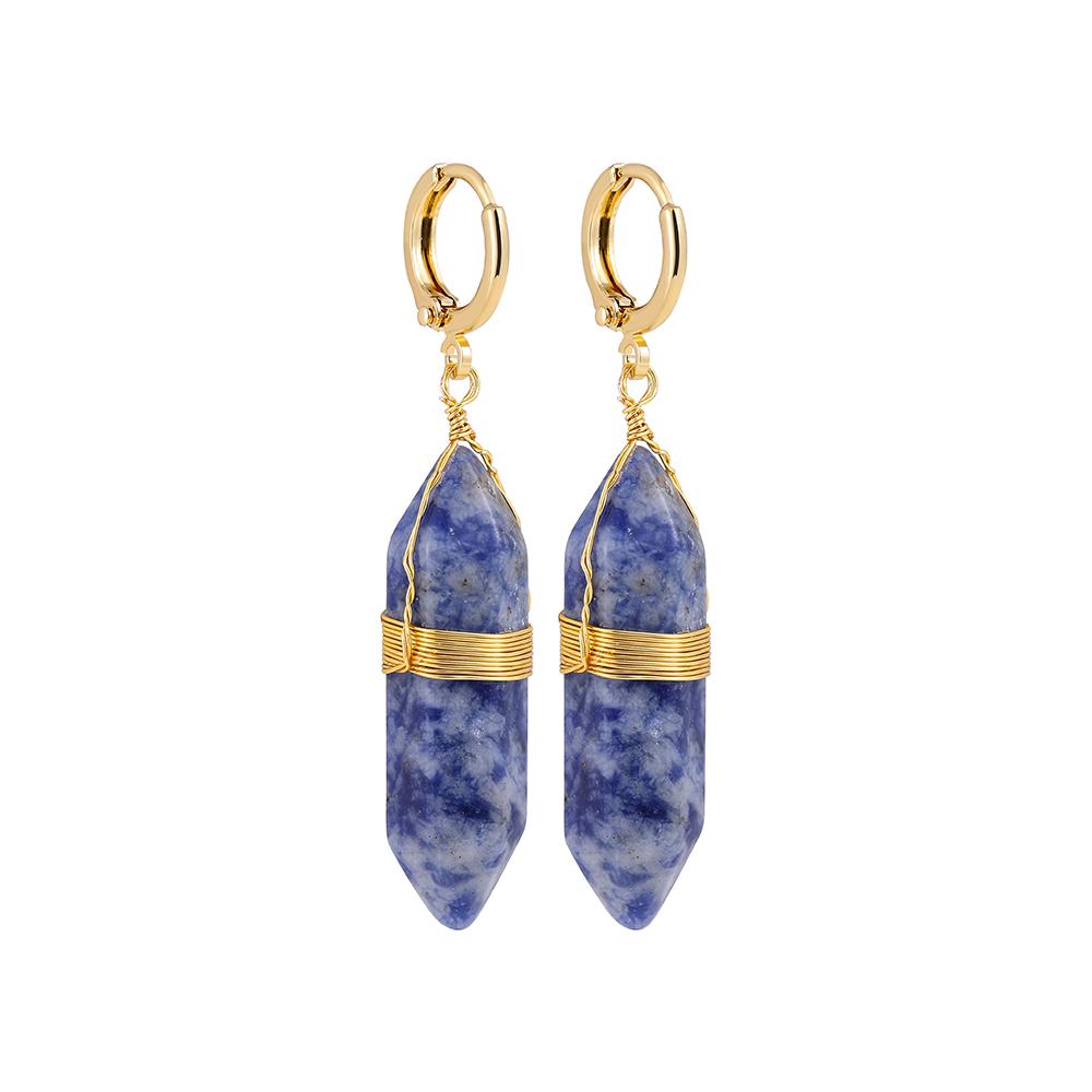 Fashion Handmade Wire Wrapped Purple Natural Stone Hexagonal Bullet Drop Earrings for Women Polygon Statement Earring