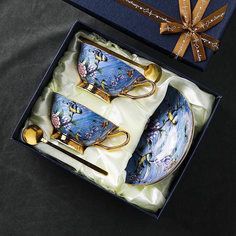 Water Ripple Blue Bird European Coffee Set