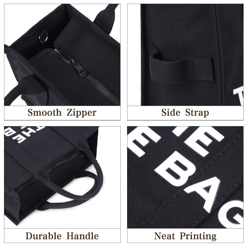New Women's Bag Canvas Pu Solid Color Letter Tote Bag Simple Casual Large Capacity Handbag Shoulder Bag Women