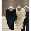 Women's Cowl Neck Batwing Sleeve Knit Top Slim Fit Elegant Commuter Top Solid Color Ice Silk Blouse
