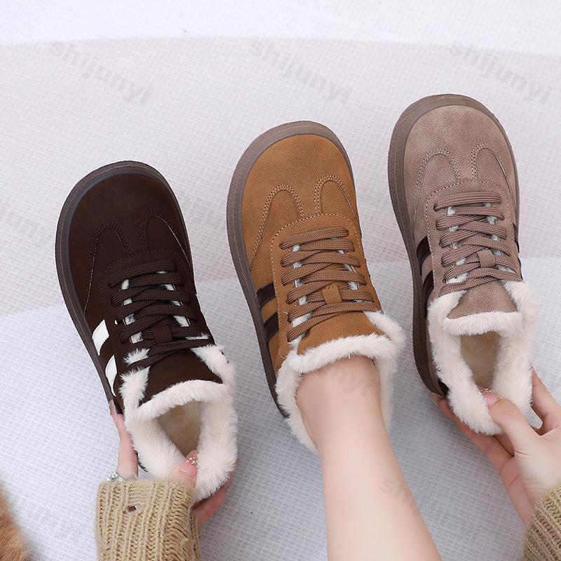 Dam Casualskor 2025 Vinter Nya Vintage Plysch Förtjocka Mjuka Sula Sneakers Halkfria Bekväma Mode Snörskor Bomullsskor