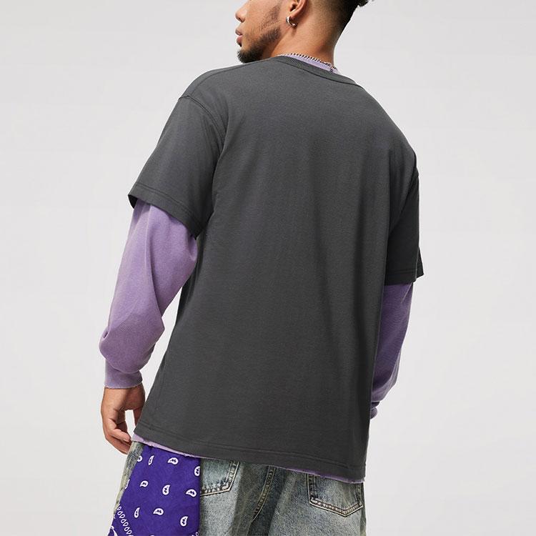 Li Ning X Badfive Colaborare Seria Baschet Gât Rotund Model Litere Mânecă Scurtă Tricou Bărbați Topuri Gri Grafit AHSU151-6