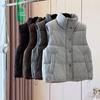 Gilet casual corto senza maniche da donna con colletto alla coreana per layering