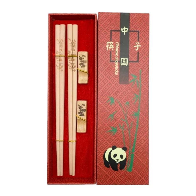Chinese Chopsticks and Tableware Set Panda Chopsticks Gift Box Set Natural Wooden Chopsticks and Tableware Set