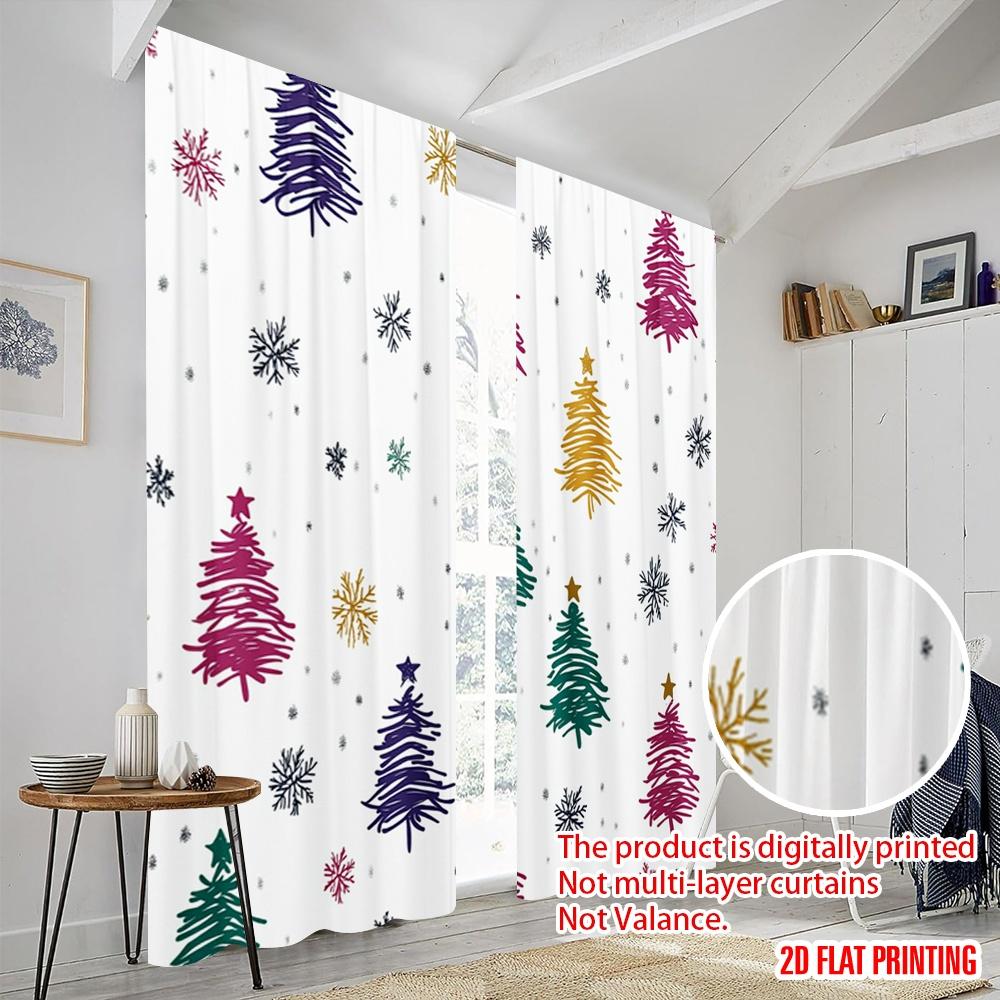 2pcs,2D Plane Printing Contemporary Curtains Christmas Tree Snowflake (2) Polyester Woven (without Rod) Festive for Bedroom,