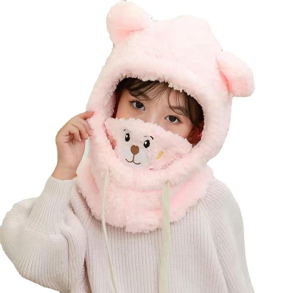 Kids' Bear Hat with Ear Protection, Warm Scarf & Mask - Winter Plush Headwear for Boys, Girls & Parent-Child