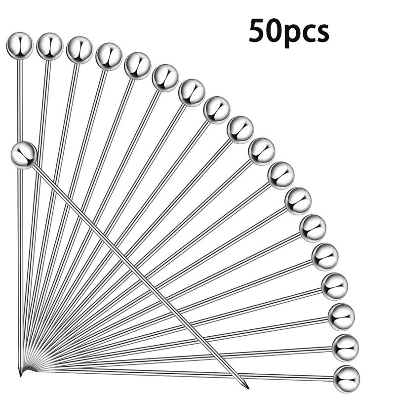 Stainless Steel Cocktail Picks Reusable Cleanable Cocktail Toothpicks Metal Skewers Cocktail Sticks for Drinks 4.3 Inch