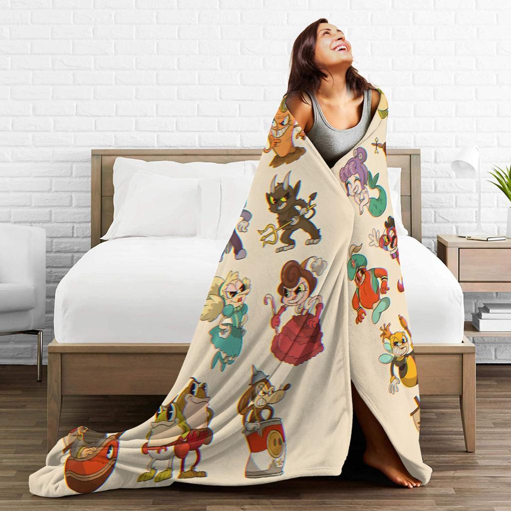 Cupheads & Mugmans Blanket Cartoon Soft Warm Print Plush Bedding Throws For Students Couch Bed Flannel Bedspread Bed Cover