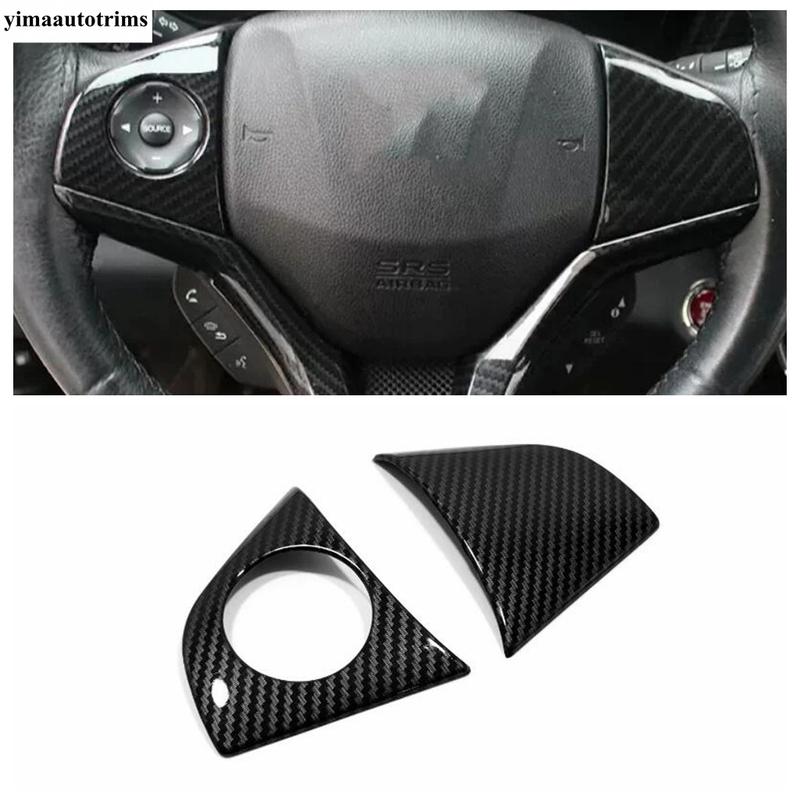 For Honda Vezel HR-V 2014 -  ABS Carbon Fiber Car Steering Wheel Button Frame Decoration Cover Trim Accessories Interior