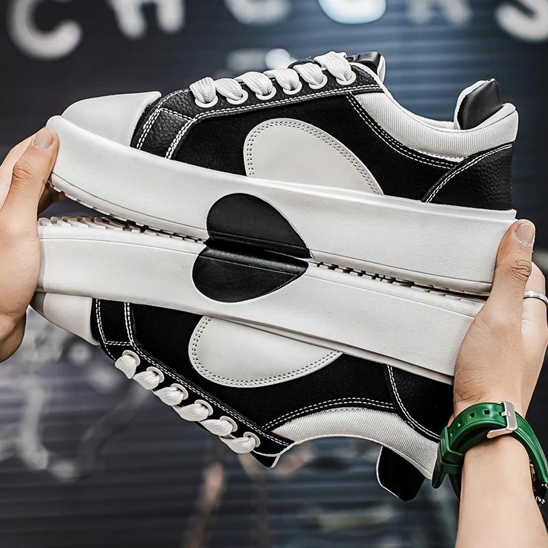 Men Chunky Sneaker Men Designer Board Shoes Fashion Casual Microfiber Leather Shoes for Men Upper Height Increased Platform Shoe