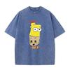 Mashup Cartoon Bart Simpson Print Vintage Washed T Shirt Black Casual Streetwear
