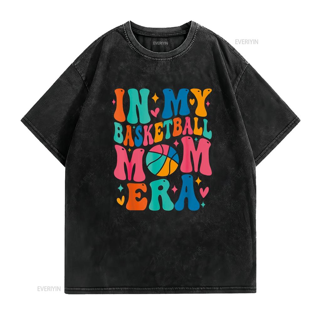 Groovy In My Basketball Mom Era Mama Mother T Shirt Vintage Washed Graphic Comfortable Top For Everyday Wear Stylish Unisex