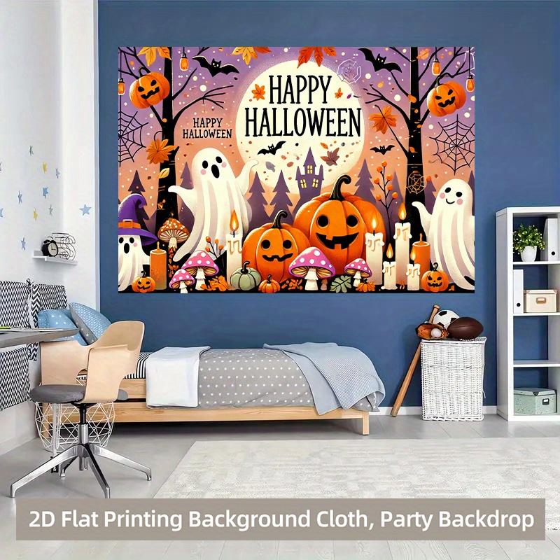 1 piece of 2D background fabric vibrant polyester background fabric decorated with Halloween-themed pumpkins.PMJ