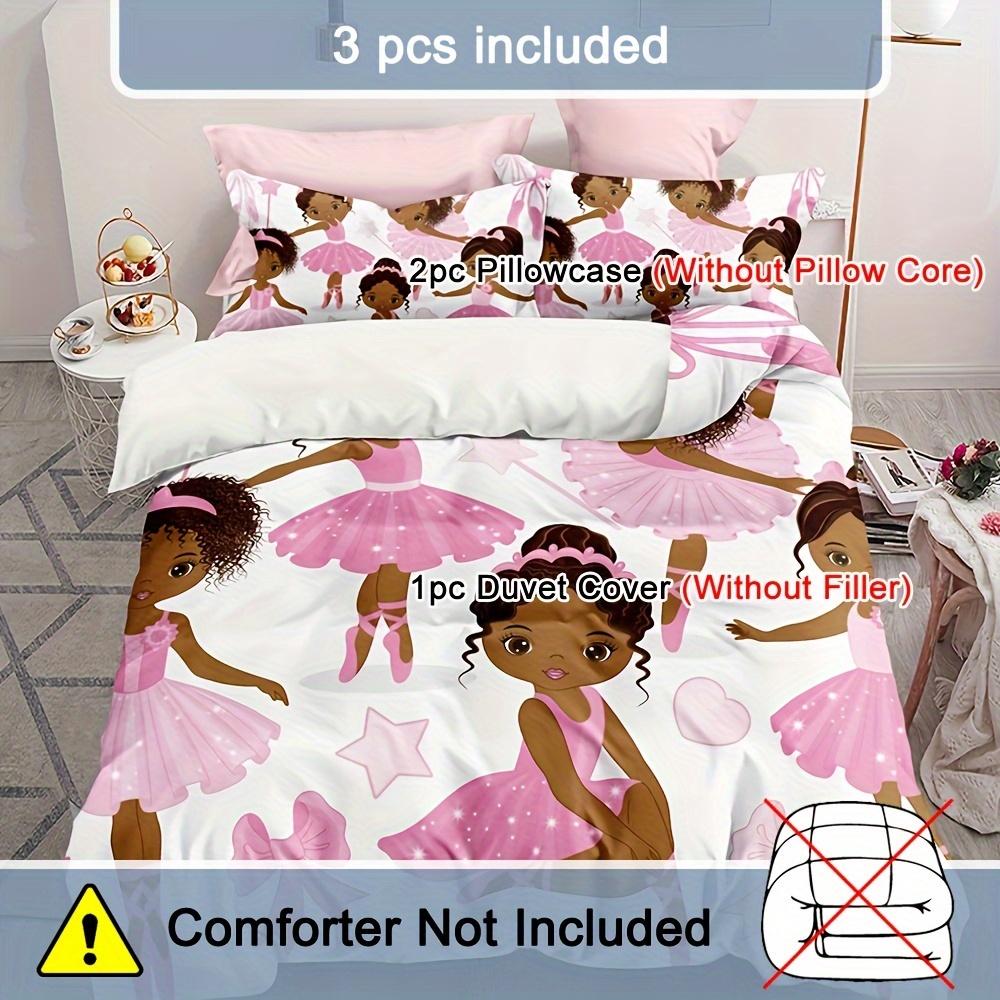 African American Ballerina Pink Duvet Cover Set Bedding Set For Bedroom Dorm Room 1Pc* Duvet Cover + 2Pcs Pillowcase