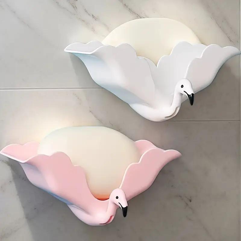 1PCS Household Multifunctional Flamingo Punch-free Soap Box Soap Box Drain Wall-mounted Creative Soap Box