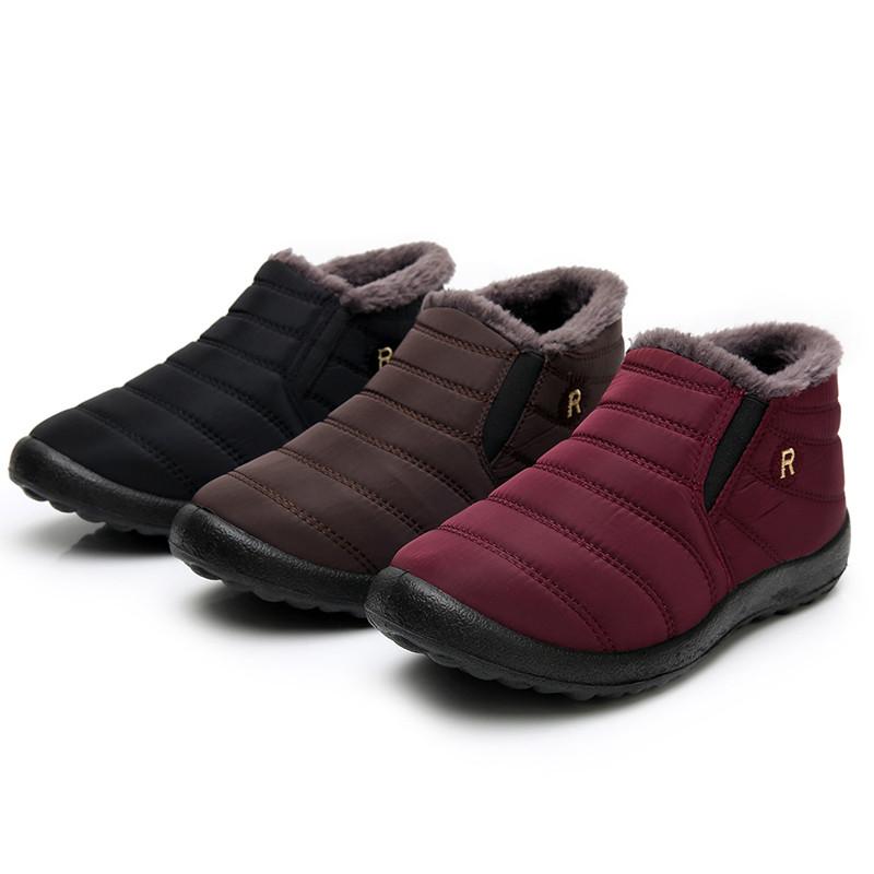 Winter Damenschuhe - Wasserdichte Kurze Baumwollschuhe Wollgefütterte Warme Freizeitschuhe Dicke und Rutschfeste Schuhe