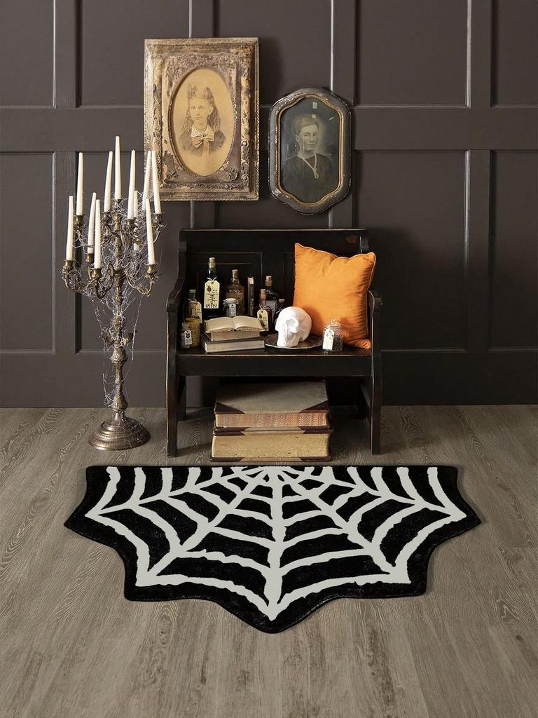 Halloween-Themed Carpet, Festive Decoration, Spider Web Doormat, Insulated And Warm, Entrance Door Mat, Bathroom Mat