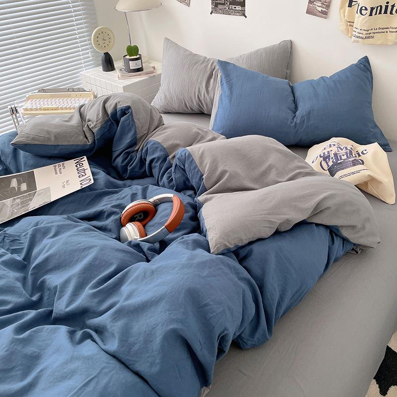 Solid Color Pure Cotton 4-Pcs Set Class A Maternal Infant Grade Naked Sleeping Sheets Quilt Cover Washed Cotton Bedding 3-Pcs Set