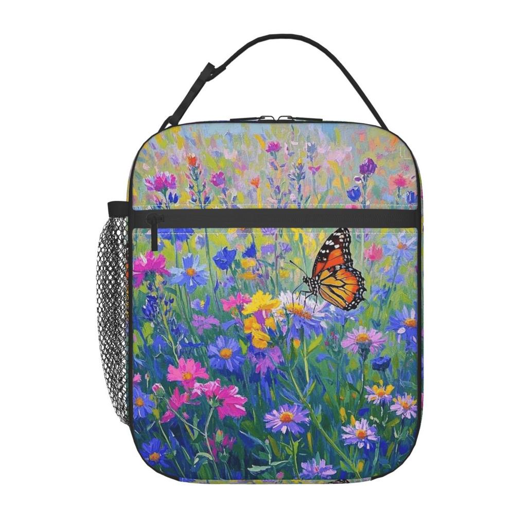 Butterfly Stands On Flowers Oil Insulated Lunch Bag for Kids School Cooler Thermal Food Box Tote Leakproof Lunch Boxes Container