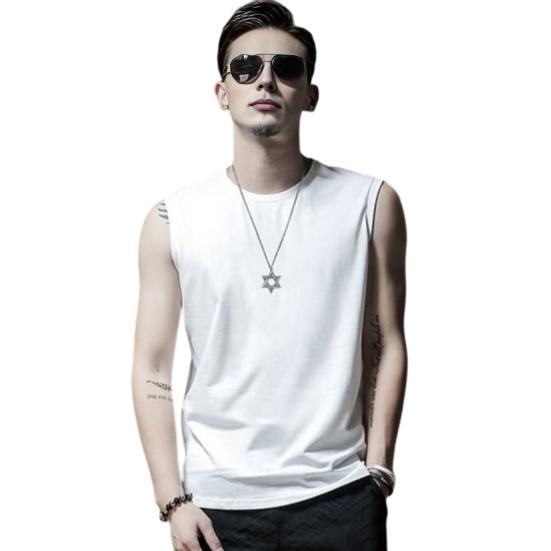 

Мужской жилет без рукавов с круглым вырезом Топы Широкие плечи Быстросохнущие Спортивные бретели Однотонные Повседневные майки L белый