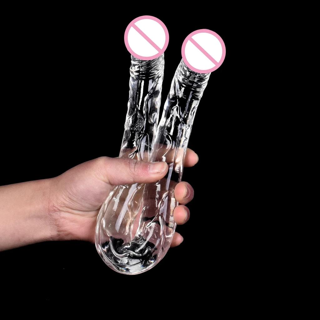 Dildo s dvojitou hlavou Long Jelly Realistic Dildo Dildo s dvojitým koncem Flexibilní velký penis pro ženy Sexuální hračky s masturbátorem pro lesbičky