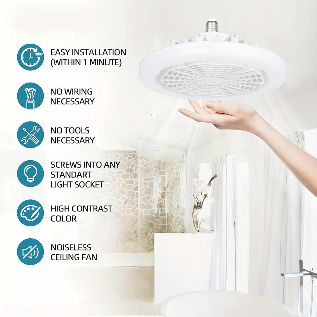 LED Fan Light with Remote Dimming And Wind Speed Control, Silent Fan Light, Ultra-thin E27 Screw Mouth Dormitory Fan Light