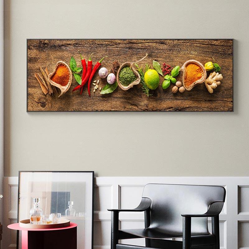 

Современная картина на холсте, зерна, специи, ложка, перец, кухонные настенные художественные постеры и принты для гостиной, домашний декор, без рамки 20*40cm