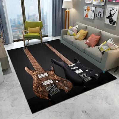 Rock Music Guitar Rug Living Room Bedroom Sofa Decor Classic Electric Carpet Teen Room Anti-slip Floor Mat Non Slip Doormat