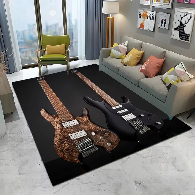Rock Music Guitar Rug Living Room Bedroom Sofa Decor Classic Electric Carpet Teen Room Anti-slip Floor Mat Non Slip Doormat