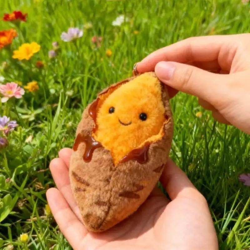 Sevimli Yaratıcı Közlenmiş Tatlı Patates Peluş Bebek Anahtarlık Karikatür Simüle Edilmiş Yiyecek Dolgulu Bebek Kolye Ucu Dekoratif Aksesuarlar Hediyeler