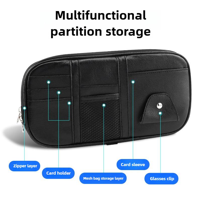 Leather Large Capacity Car Sun Visor Organizer Clip Sunshade Storage Bag Pouch Bill Pen Card Glasses Sunglasses Holder Mount