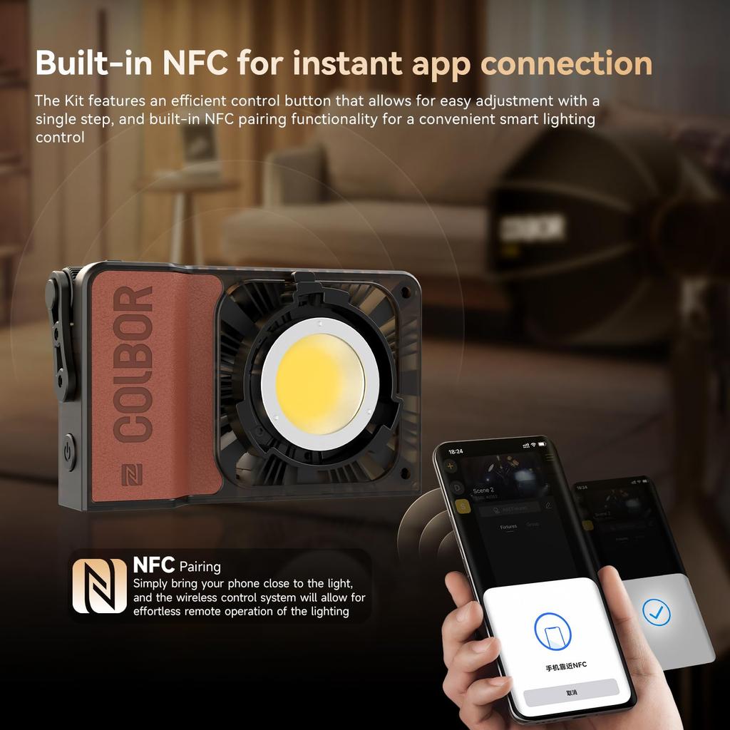 COLBOR W100 Kit Fotoljus App-kompatibel med och Inkluderar Bekvämt för Utomhusfotografering Kit, 100W, 2700-6500K, CRI97+, Kontroll,