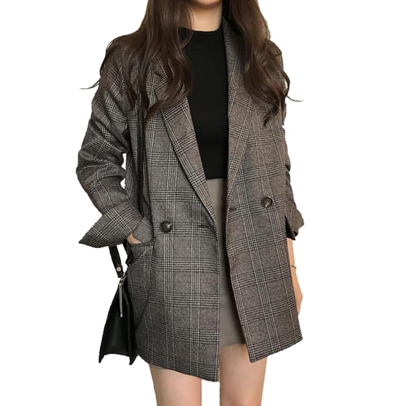 

[TASOGARA] spring coat ladies jacket tailored middle length outer Thin plaid pattern office casual Job hunting large size Fashionable Relaxing spring