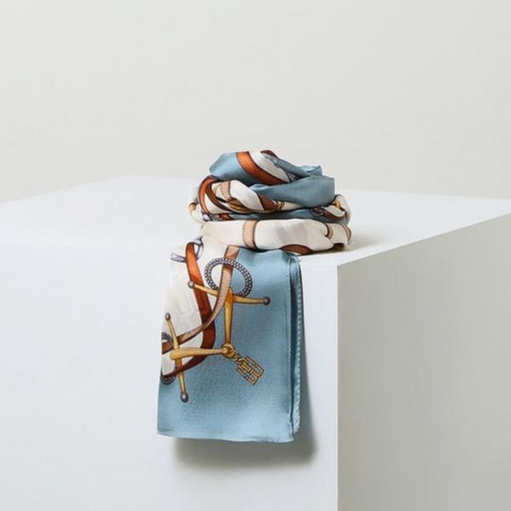 Daks Blue Print Silk Scarf Dcsc4e014t2 Single option