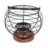 Coffee Pod Holder Organizer Metal Grid Coffee Pod Storage Basket with Wooden Base for Kitchen Counter Desktop