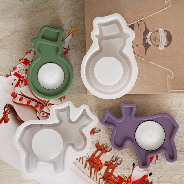Plaster Candle Holder Silicone Mold Christmas Themed Candlestick Mold Gypsum Candle Stand Jewelry Crafting Mould