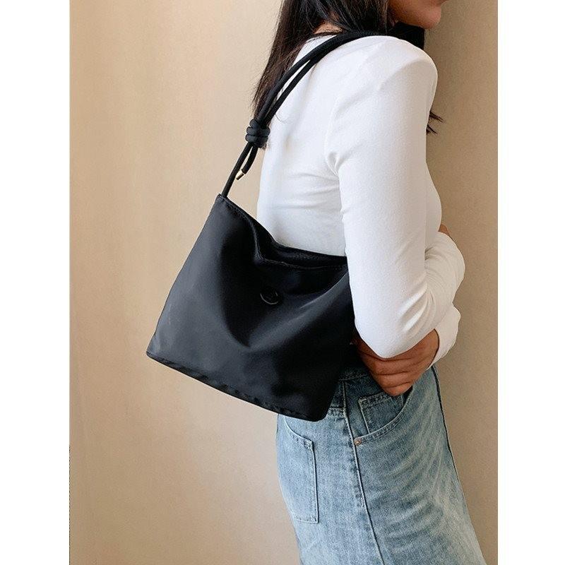 Versatile Minimalist Shoulder Bags For Women Soft Nylon Fabric In Elegant Pink And Black