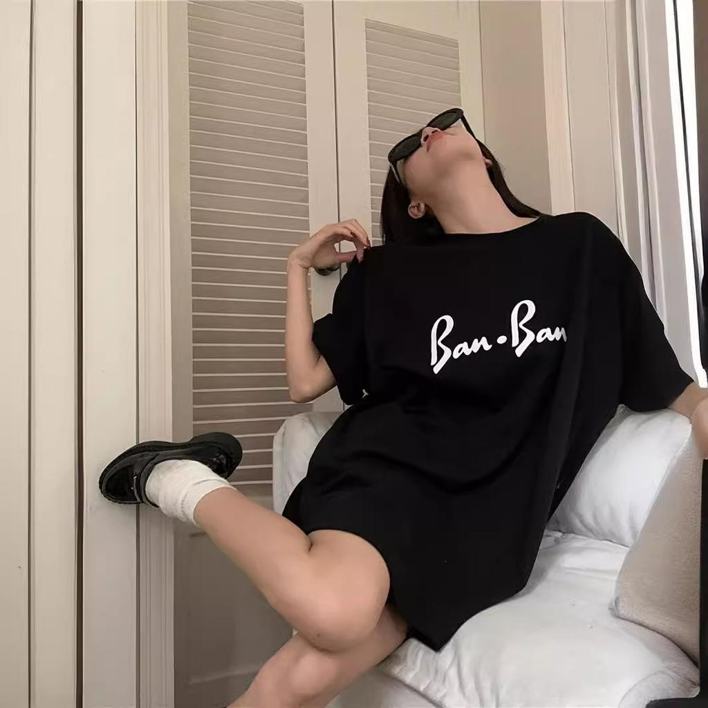 Pure cotton design lazy wind medium and long short-sleeved T-shirt women's summer 2025 new casual loose and thin top