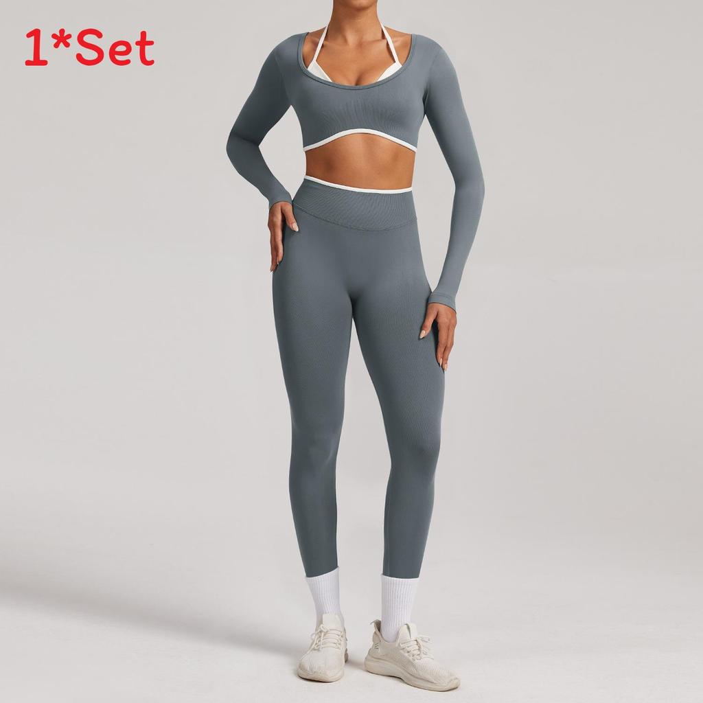 Seamless Yoga Set Long Sleeve Fitness Wear With Moisture Wicking For Women Outdoor Running