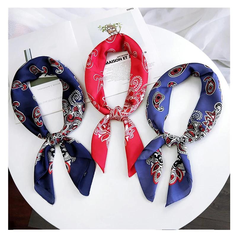 70cm Fashion Bandana Hair Scarf For Women Paisley Print Kerchief Silk Satin Head Scarfs Square Shawl Wraps Neck Scarves For Lady