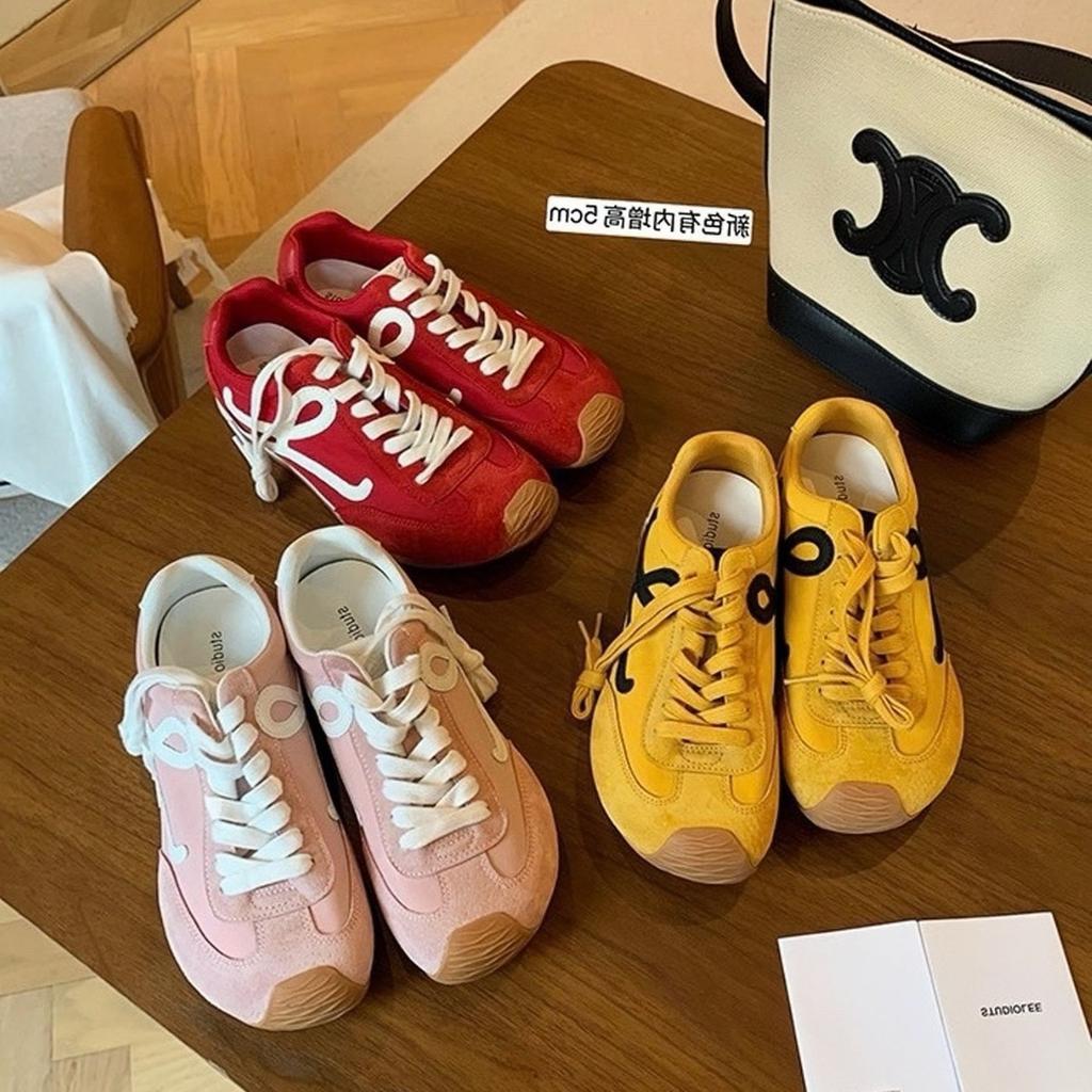 Cowhide Version of Grape Mother, the Same Leather Casual Sports Shoes, Tilted Head Contrasting Color Splicing Lace-up German Training Shoes, Wom