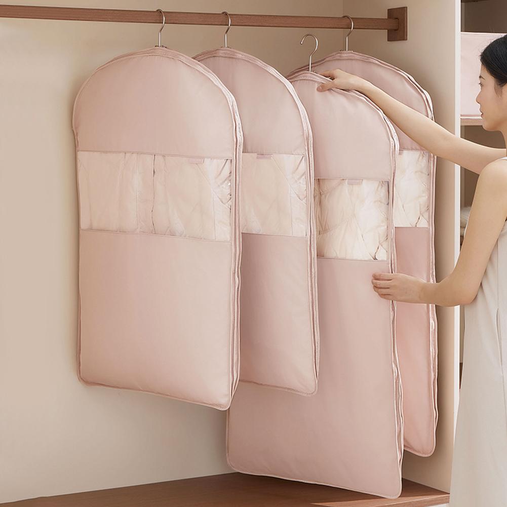 Garment Bag for Hanging Clothes Dust Cover Down Coat Bag ravel Clothes Organizer for Coat, Dress, Fur, Shirt, 90/110/130cm beige